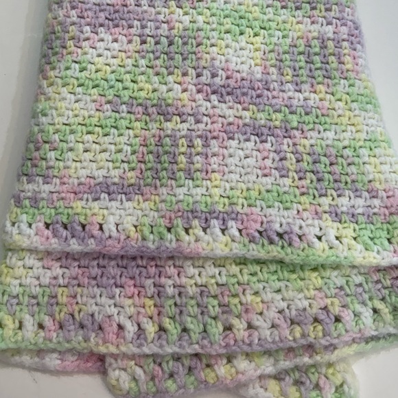 Hand knitted baby blanket, pastel colors.  33 inches by 50 inches. - Picture 5 of 7